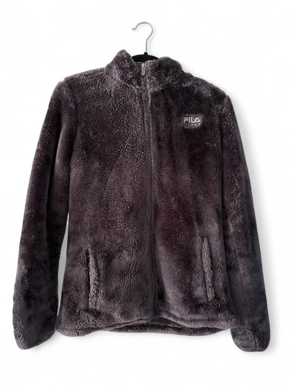 Fila Plush Full-Zip Teddy Jacket in Charcoal